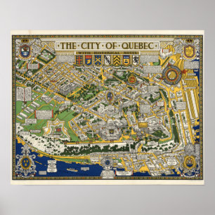 Kaart van de stad Quebec Poster