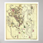 Kaart van de stad Seattle 1890 Poster (Voorkant)