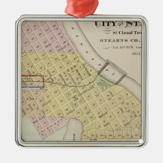 Kaart van de stad St. Cloud, Minnesota Metalen Ornament (Voorkant)