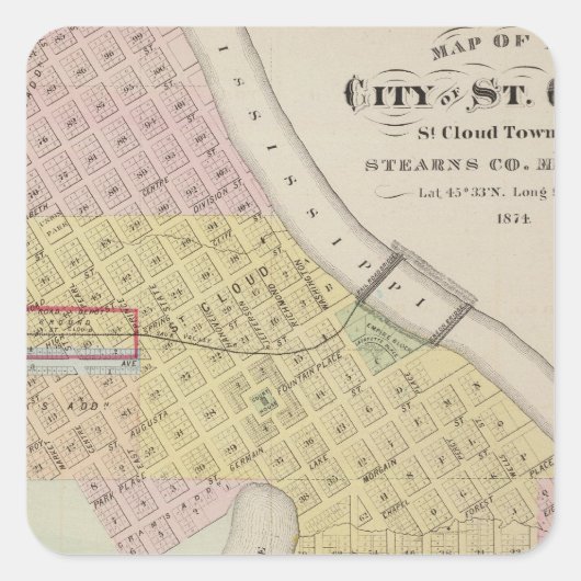 Kaart van de stad St. Cloud, Minnesota Vierkante Sticker (Voorkant)