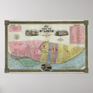 Kaart van de stad St. Louis Poster