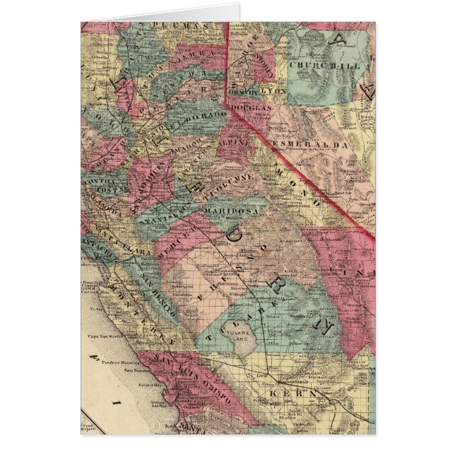 Kaart van de staten Californië en Nevada (Voorkant)