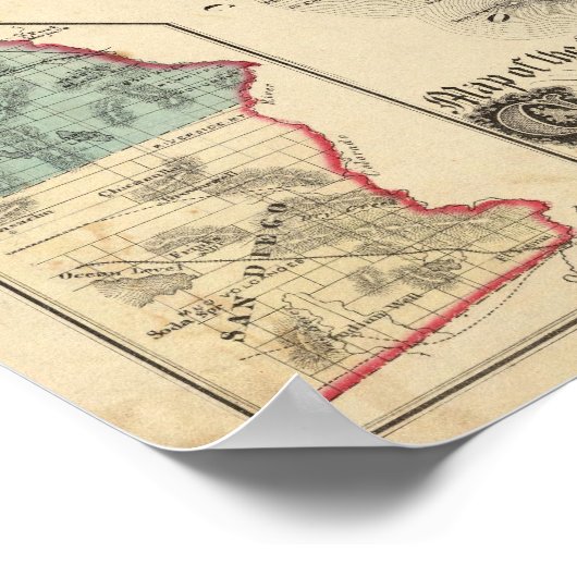 Kaart van de staten Californië en Nevada Poster (Hoek)