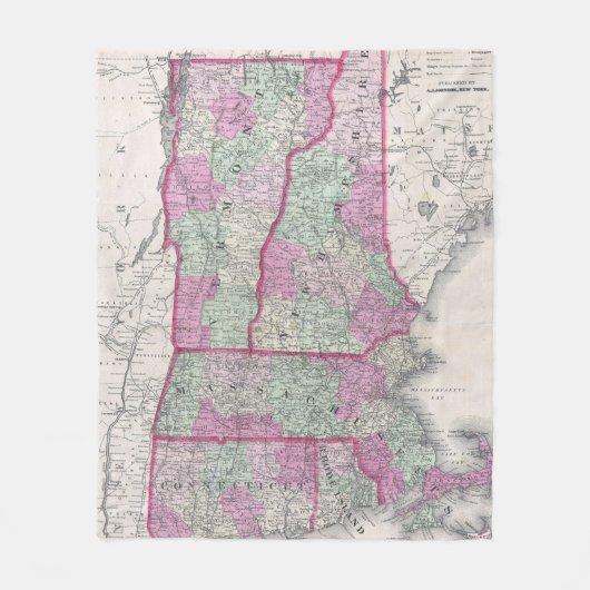  kaart van de staten van New England (1864) Fleece Deken (Voorkant)