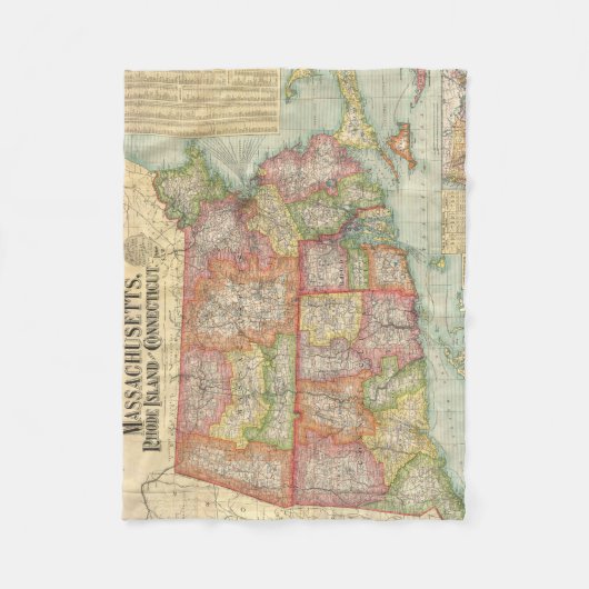 kaart van de staten van New England (1900) Fleece Deken (Voorkant)