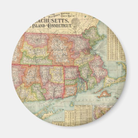 kaart van de staten van New England (1900) Magneet (Voorkant)