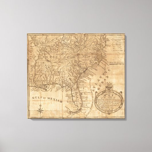 Kaart van de staten Virginia en North Carolina Canvas Afdruk (Voorkant)