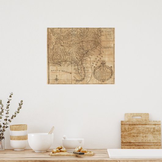 Kaart van de staten Virginia en North Carolina Poster (Keuken)