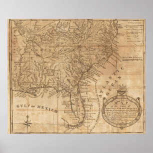 Kaart van de staten Virginia en North Carolina Poster