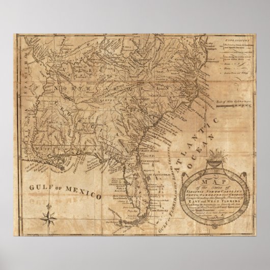 Kaart van de staten Virginia en North Carolina Poster (Voorkant)