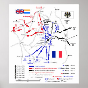 Kaart van de strategische bewegingen in de waterlo poster