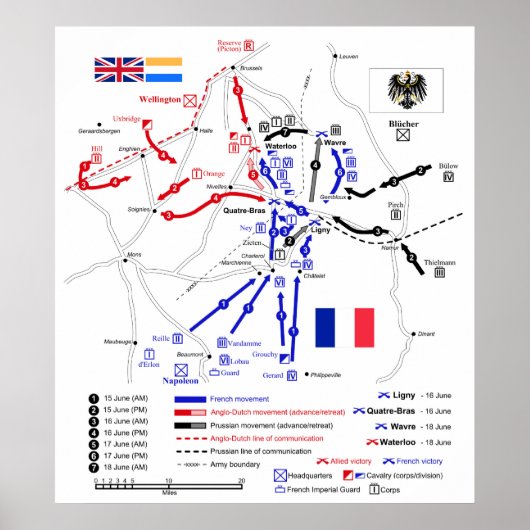 Kaart van de strategische bewegingen in de waterlo poster (Voorkant)