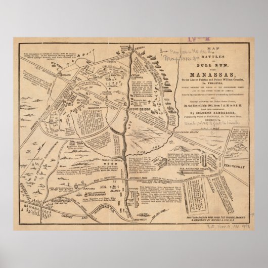  kaart van de strijd tegen Bull run (1861) Poster (Voorkant)