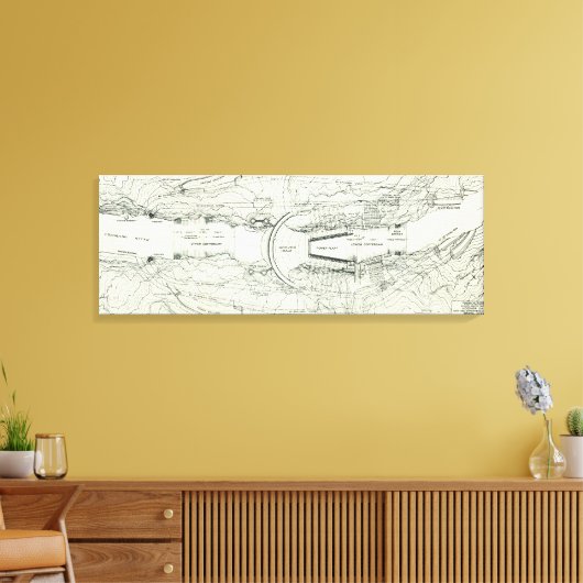 kaart van de stuwdam van Hoover (1930) Canvas Afdruk (Insitu (Woonkamer))