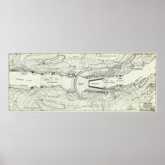 kaart van de stuwdam van Hoover (1930) Poster (Voorkant)