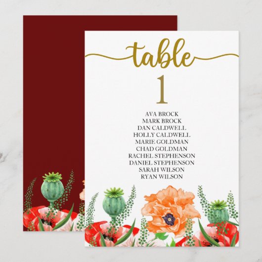 Kaart van de tabel van het stoelplan (Voorkant / Achterkant)