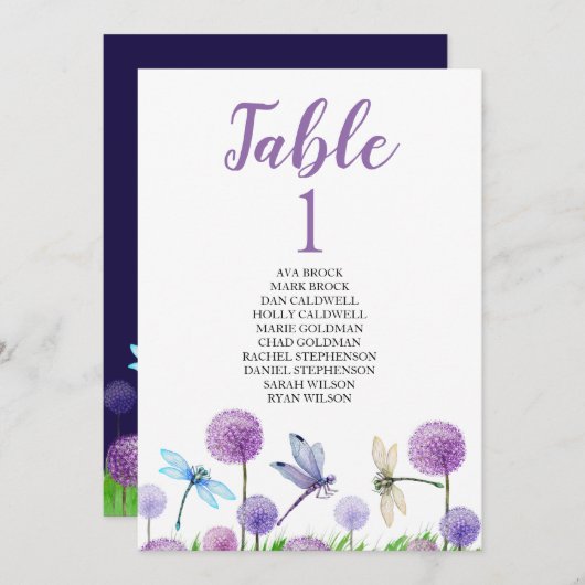 Kaart van de tabel van het stoelplan (Voorkant / Achterkant)