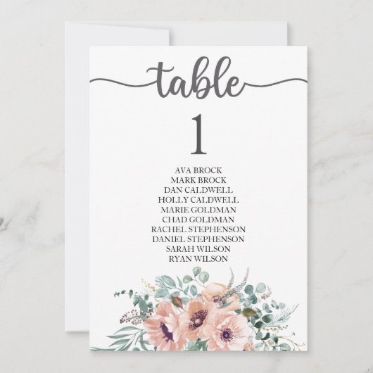 Kaart van de tabel van het stoelplan (Voorkant)