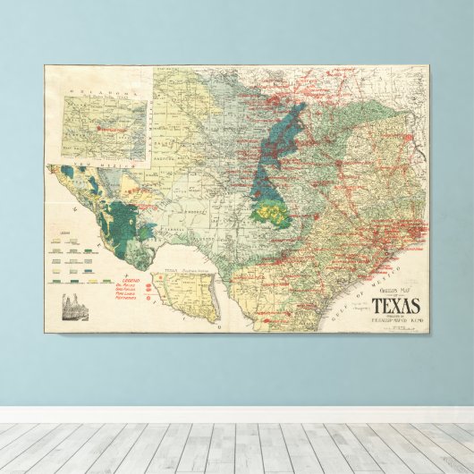  kaart van de Texas Oil and Gas Fields (1920) Canvas Afdruk (Insitu (Houten vloer))