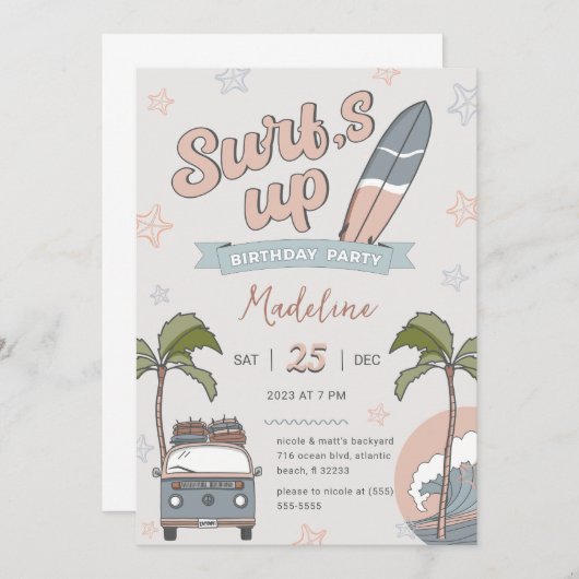 Kaart van de uitnodiging van het surf voor het aan (Voorkant / Achterkant)