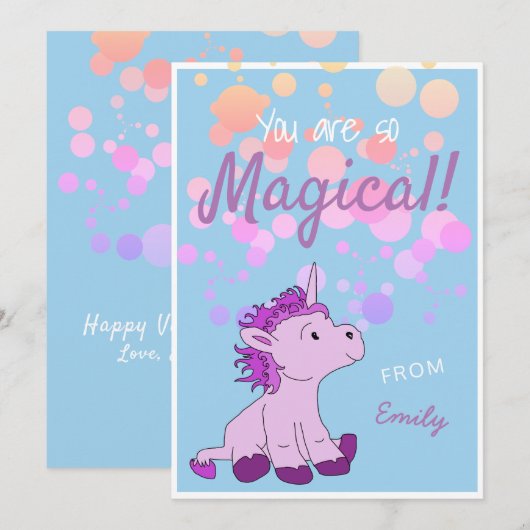 Kaart van de Valentijn van de Magical PInk Unicorn (Voorkant / Achterkant)