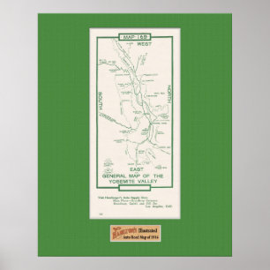 Kaart van de vallei van Yosemite van 1914 Poster