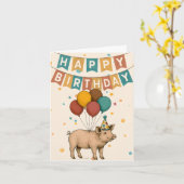 Kaart van de varkensverjaardag - Funny Party Anima (Gele Bloem)