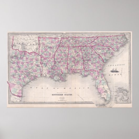  kaart van de Verenigde Staten (1868) Poster (Voorkant)