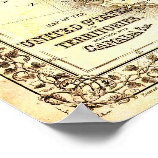 Kaart van de Verenigde Staten (19e eeuw) Poster (Hoek)