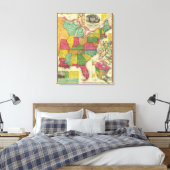 Kaart van de Verenigde Staten 3 Canvas Afdruk (Insitu (Slaapkamer))