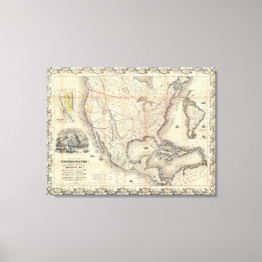 Kaart van de Verenigde Staten 3 Canvas Afdruk (Voorkant)