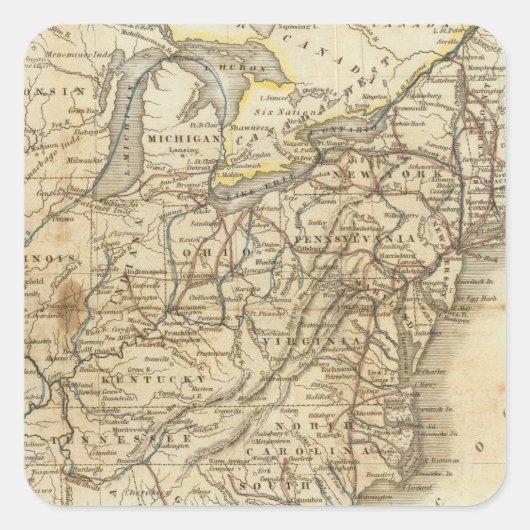 Kaart van de Verenigde Staten 3 Vierkante Sticker (Voorkant)