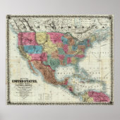 Kaart van de Verenigde Staten, Canada, Mexico Poster (Voorkant)