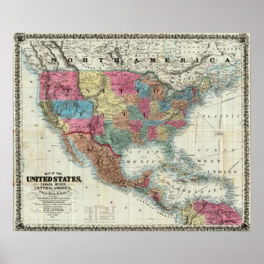 Kaart van de Verenigde Staten, Canada, Mexico Poster (Voorkant)