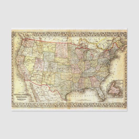 kaart van de Verenigde Staten en gebieden Tissuepapier (Voorkant)