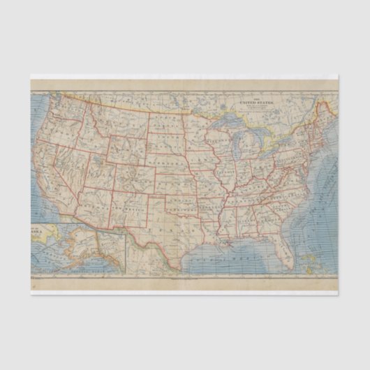 Kaart van de Verenigde Staten en het Gebied Alaska Tissuepapier (Voorkant)