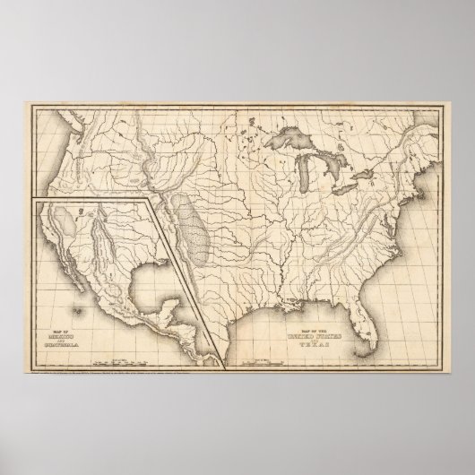 Kaart van de Verenigde Staten en Texas Poster (Voorkant)