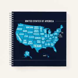 Kaart van de Verenigde Staten in Teal Minimalistis Notitieboek