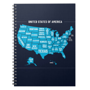Kaart van de Verenigde Staten in Teal Minimalistis Notitieboek