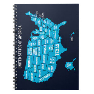 Kaart van de Verenigde Staten in Teal Minimalistis Notitieboek