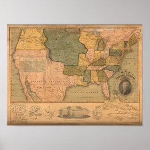 Kaart van de Verenigde Staten met George Washingto Poster