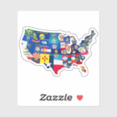 Kaart van de Verenigde Staten met vlaggen Sticker (Vel)