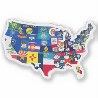 Kaart van de Verenigde Staten met vlaggen Sticker