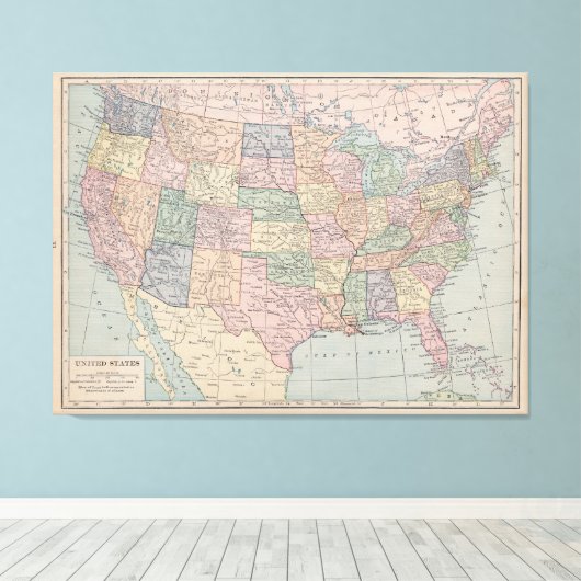 kaart van de Verenigde Staten op Canvas (Insitu (Houten vloer))