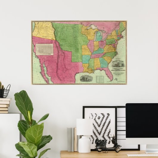 Kaart van de Verenigde Staten van Amerika 1833 Poster (Thuiskantoor)