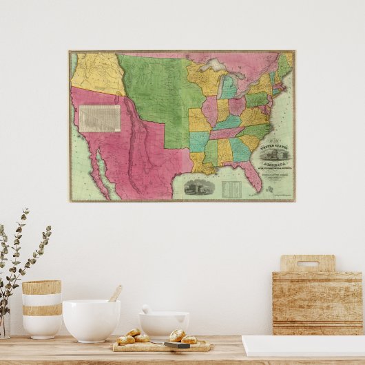 Kaart van de Verenigde Staten van Amerika 1833 Poster (Keuken)