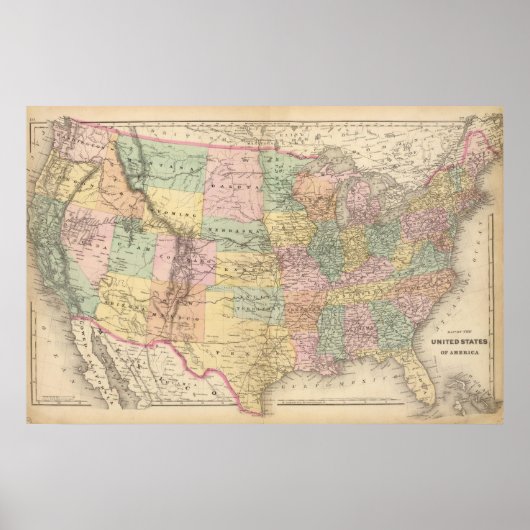 Kaart van de Verenigde Staten van Amerika 3 Poster (Voorkant)