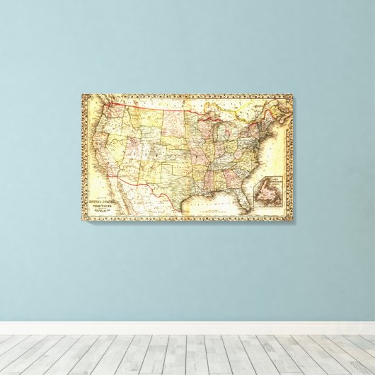 Kaart van de Verenigde Staten van Amerika Canvas Afdruk (Insitu (Houten vloer))
