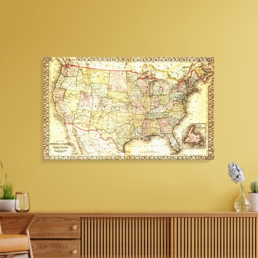 Kaart van de Verenigde Staten van Amerika Canvas Afdruk (Insitu (Woonkamer))