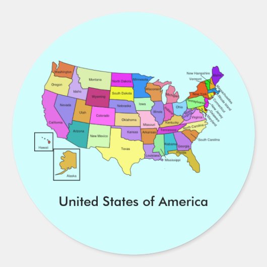 Kaart van de Verenigde Staten van Amerika Ronde Sticker (Voorkant)